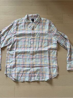 J. Crew Men's Pastel Plaid Button-Down Shirt - White, Blue, Pink, Yellow, Green